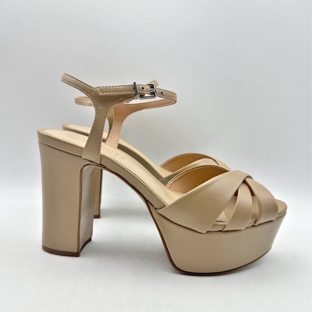 Schutz Womens Keefa Platform Heeled Sandals US 6.5 Light Nude Leather EUC